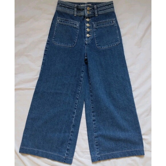 WE THE FREE Colette Crop High-Rise Wide-Leg Button-Fly Jeans Denim Womens 25 - Picture 2 of 11